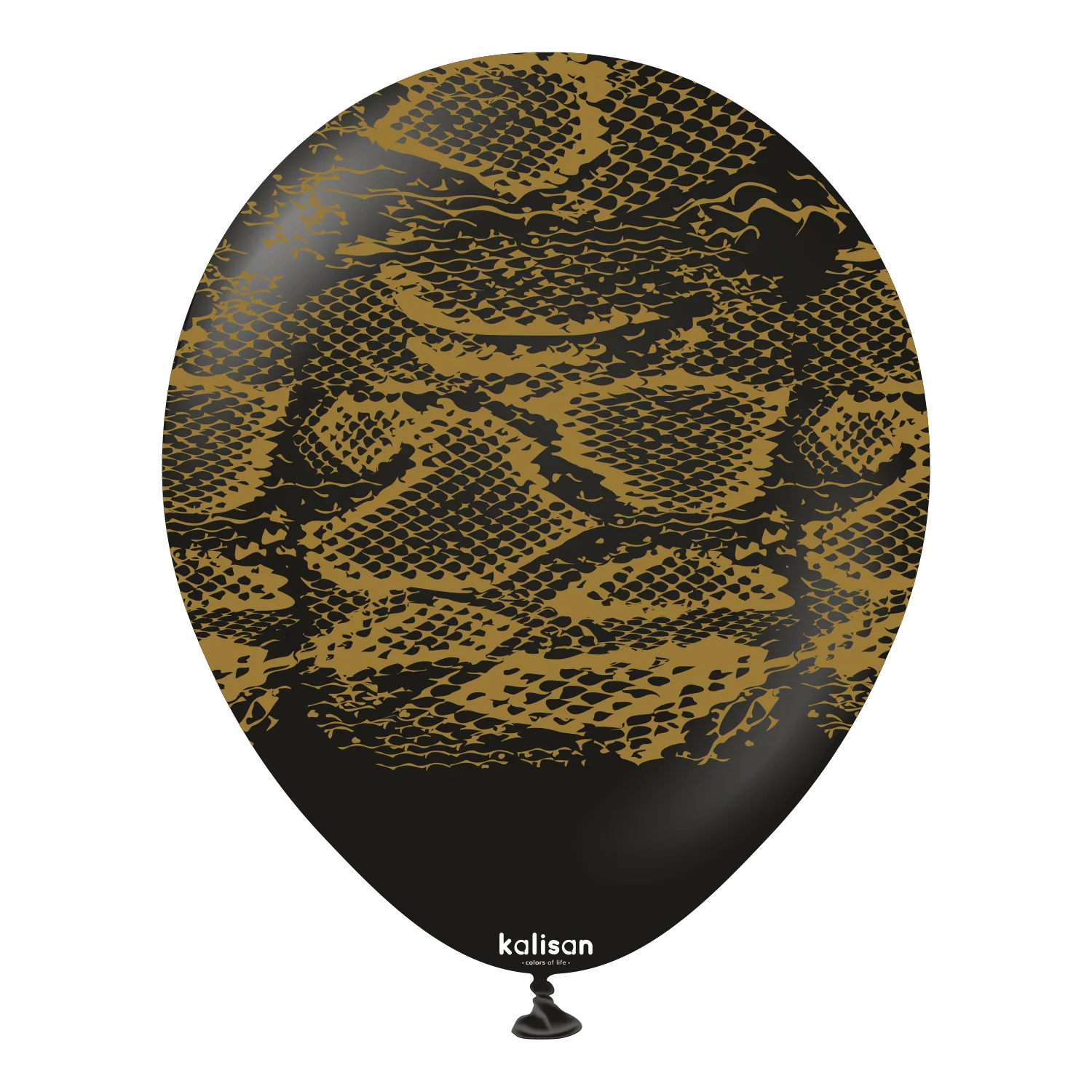 12" Kalisan Printed Snake Black (Print Color: Gold) (25 Per Bag) Latex Balloons