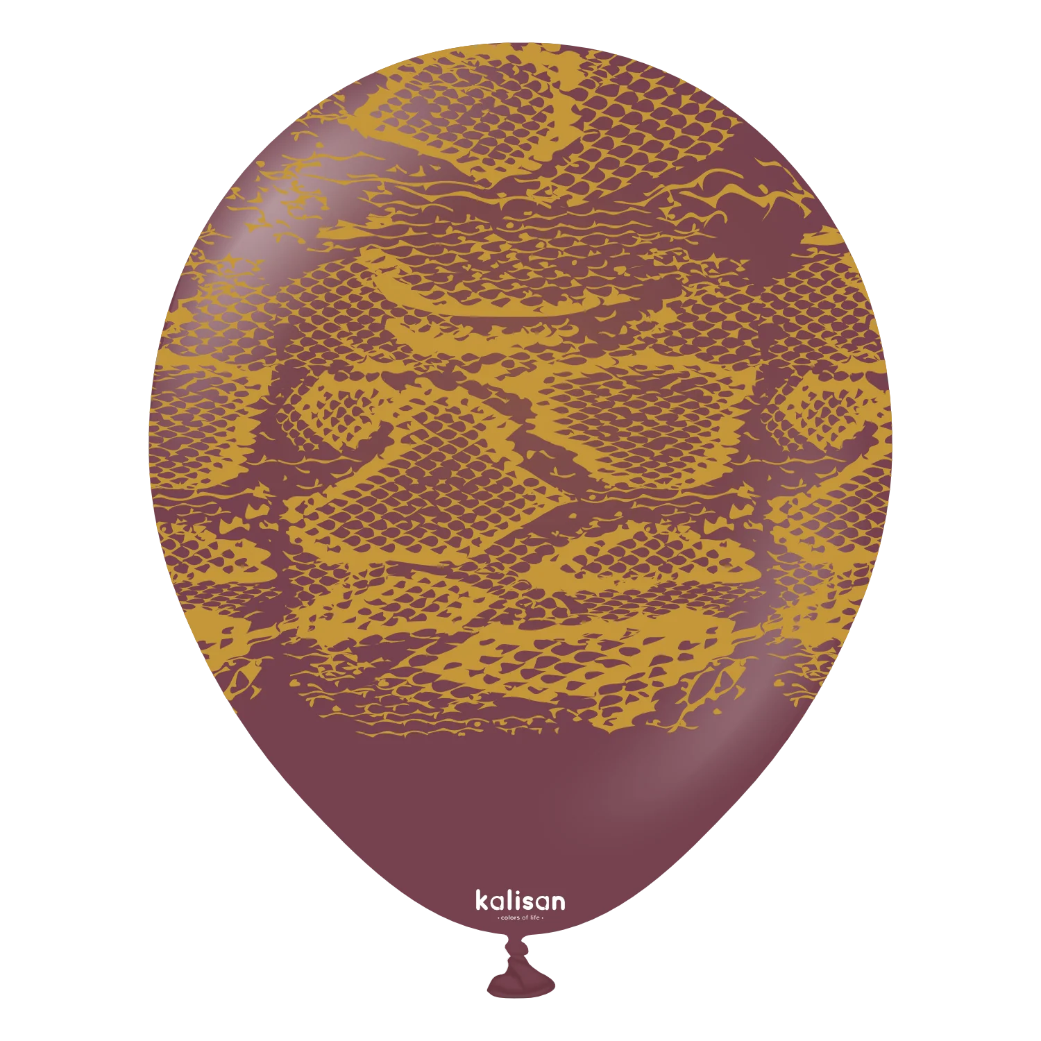 12" Kalisan Printed Snake Burgundy (Print Color: Gold) (25 Per Bag) Latex Balloons