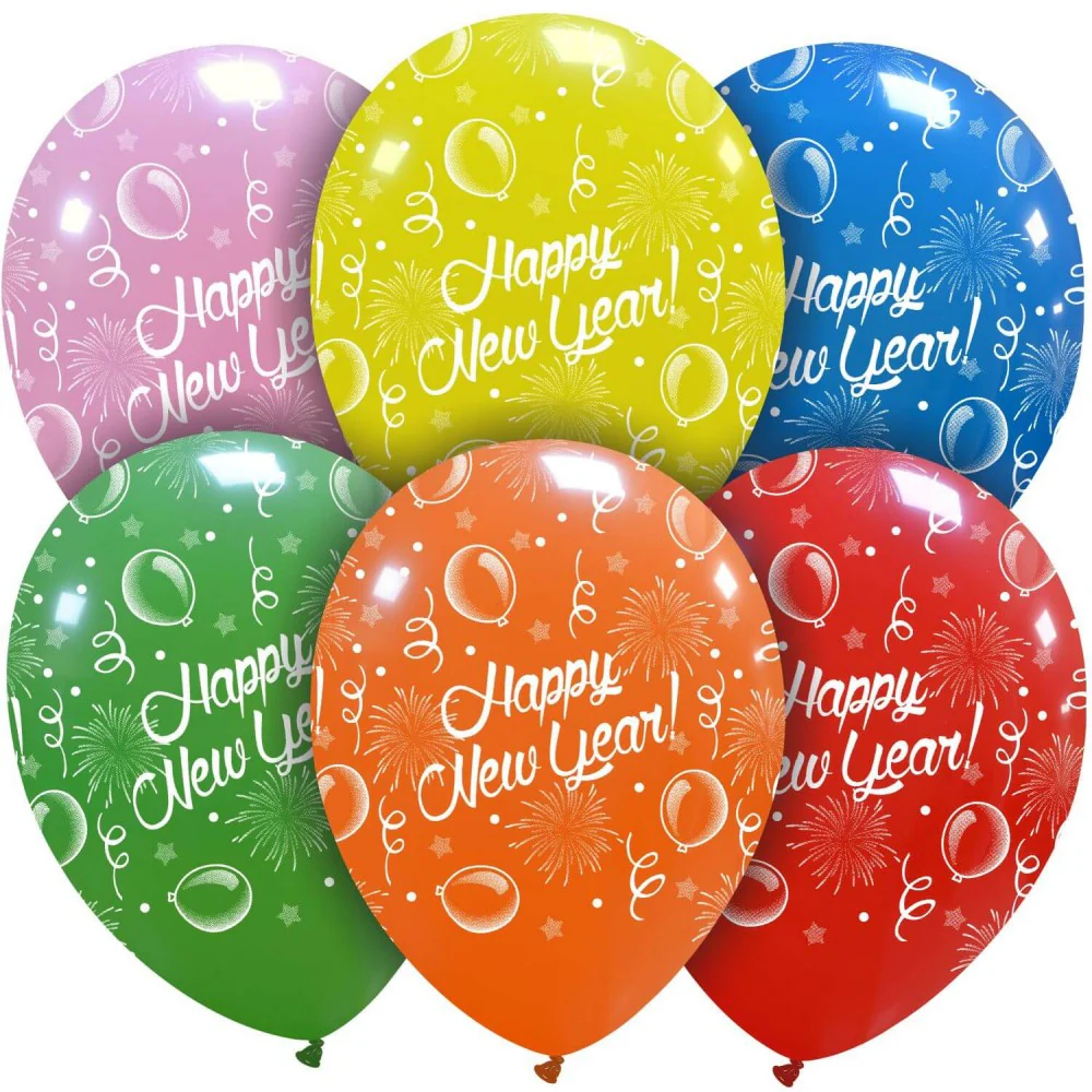 12" New Year Party All Around (25 Per Bag) Cattex Brand Printed Latex Balloons