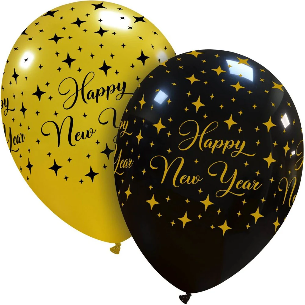12" New Year Sparkle All Around (25 Per Bag) Cattex Brand Printed Latex Balloons