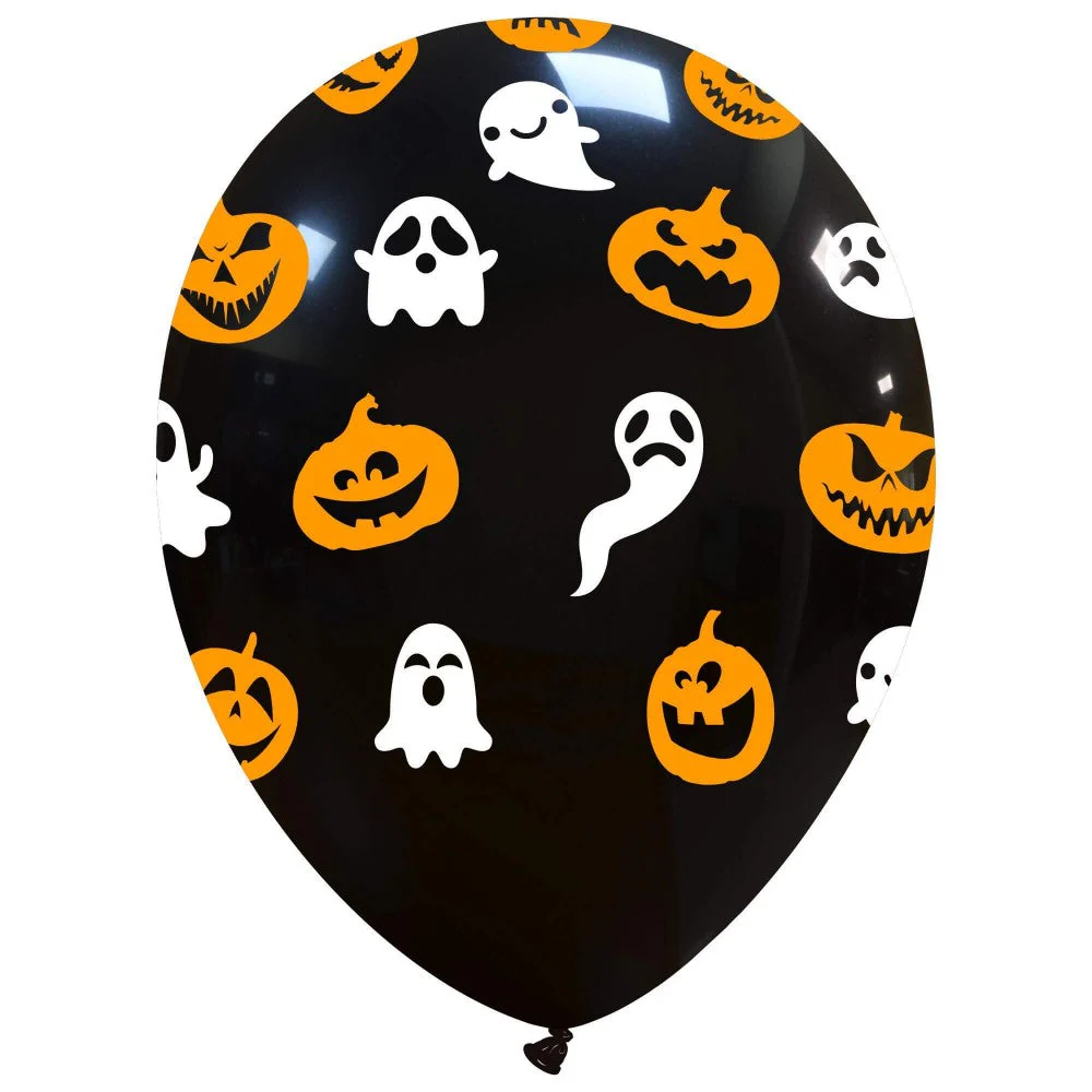 12" Pumpkins And Ghosts All Around (25 Per Bag) Cattex Brand Printed Latex Balloons