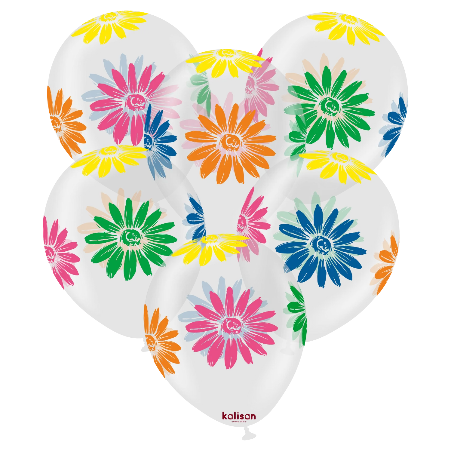 12" Kalisan 5 Color Print Colorful Flowers Clear Latex Balloons