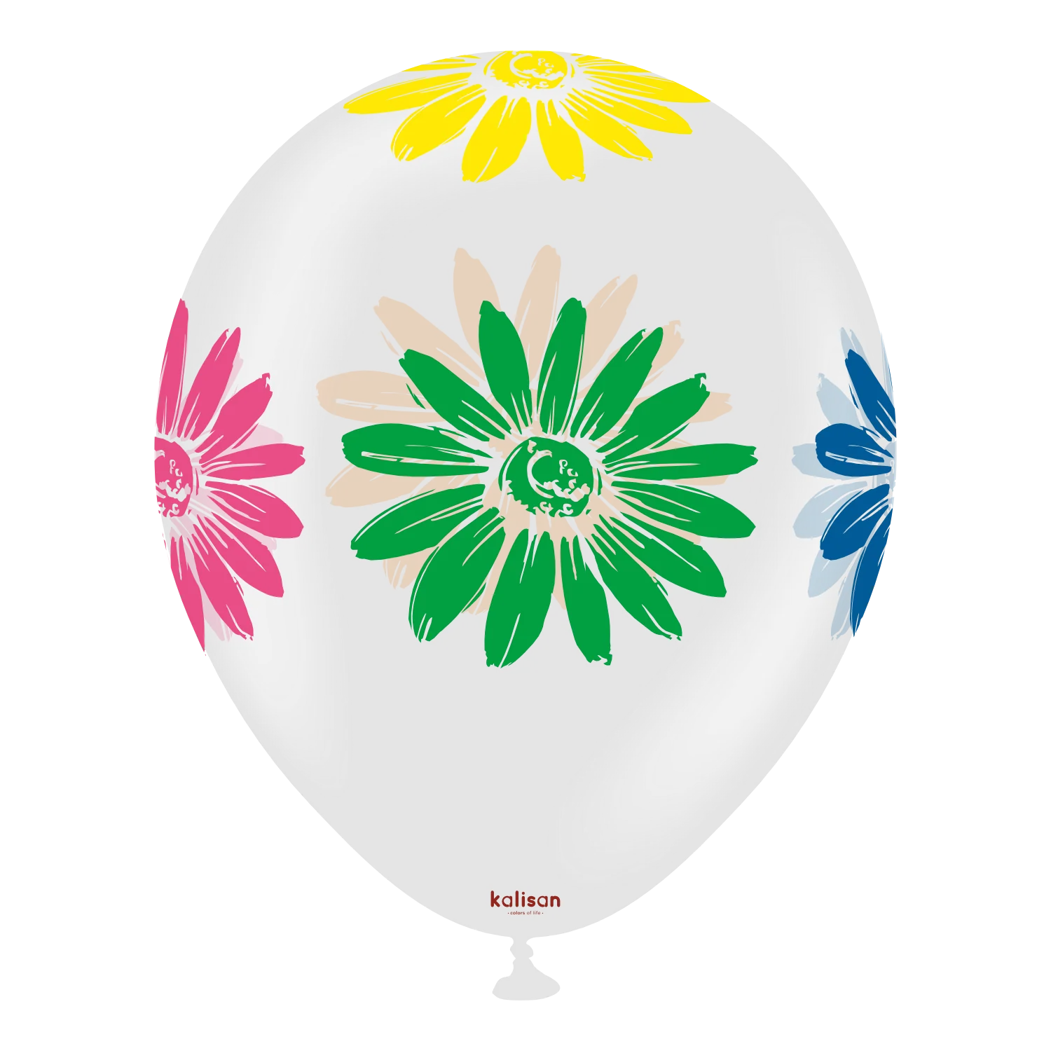 12" Kalisan 5 Color Print Colorful Flowers Clear Latex Balloons - Image 3