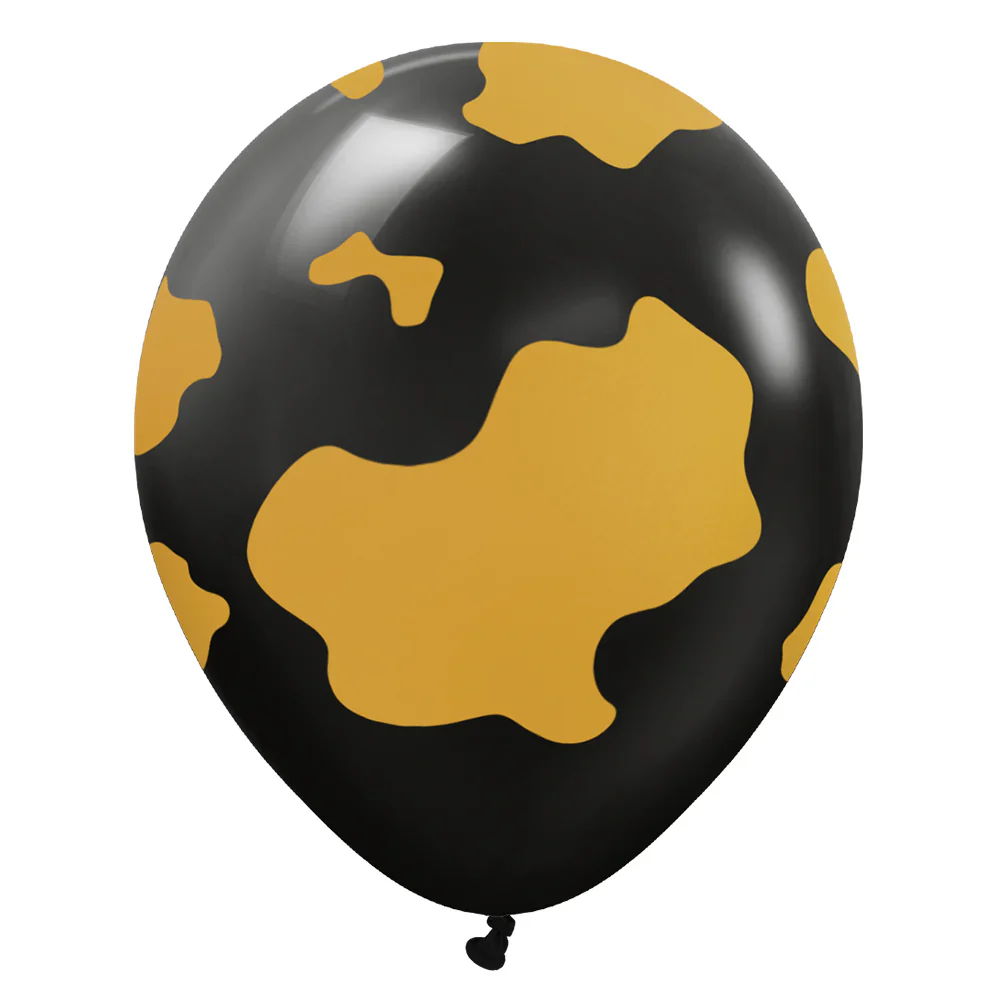 12" Kalisan Printed Safari Country Cow Black (Print Color: Gold) (25 Per Bag) Latex Balloons (Copy)