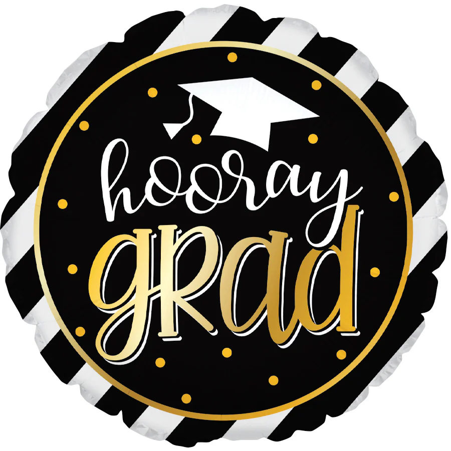 9" Airfill Only (Sticks Sold Separately) Hooray Grad Foil Balloon