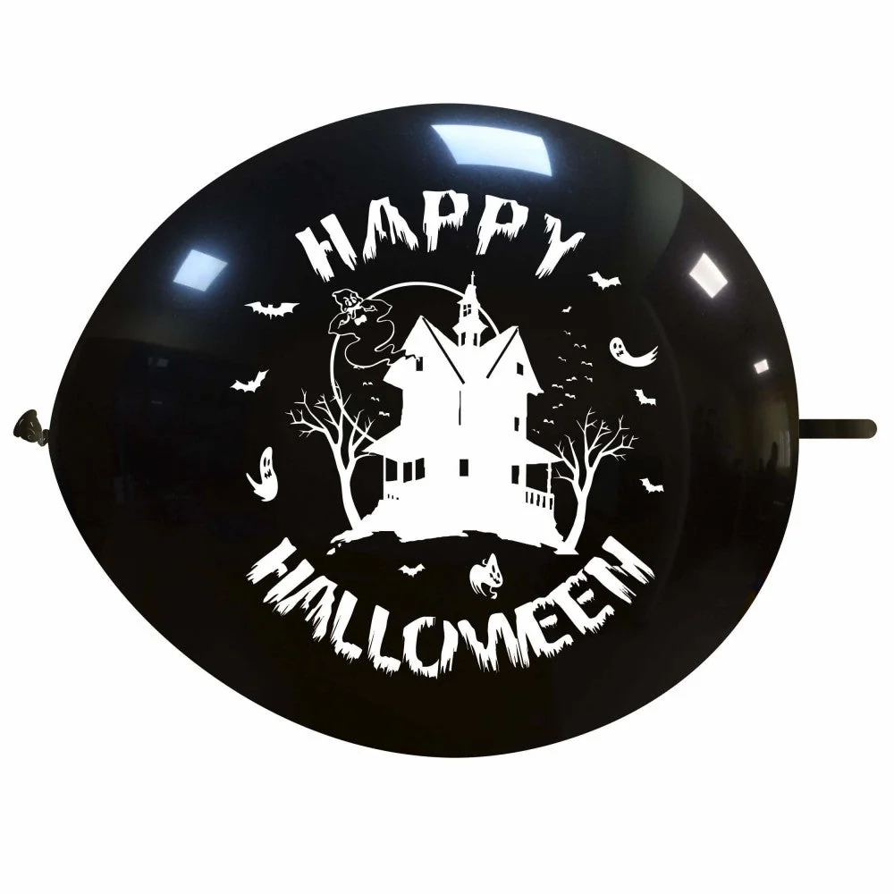 13" Linking Halloween Haunted House 1 sided (25 Per Bag) Cattex Brand Printed Latex Balloons