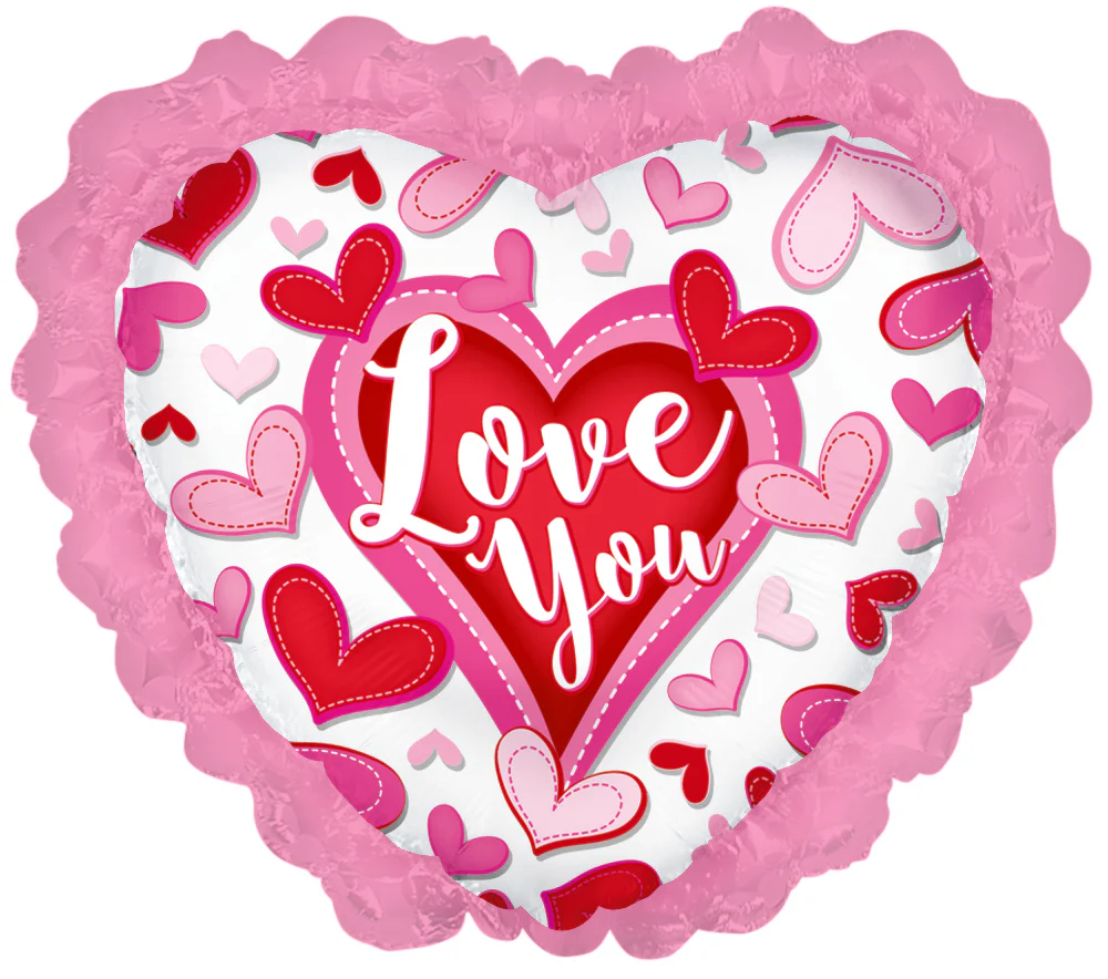 14" Airfill Only (Sticks Sold Separately) Happy Valentine's Day Chevron With Ruffle Balloon