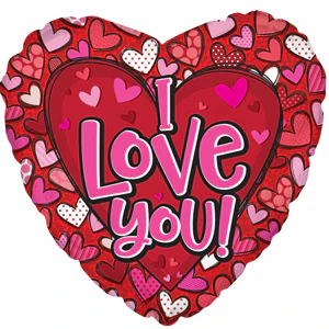 14" Airfill Only (Sticks Sold Separately) I Love You Pattern Hearts Foil Balloon