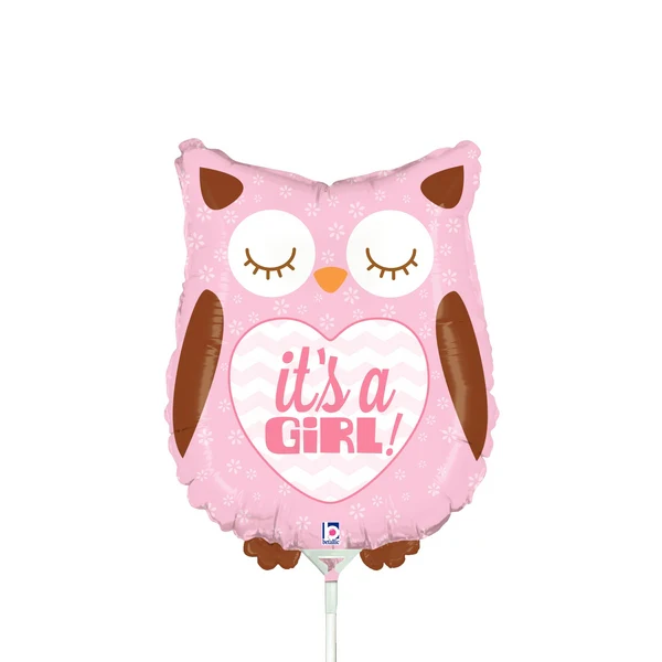 14" Airfill Only (Sticks Sold Separately) Mini Air Shape It's a Girl Baby Owl Balloon