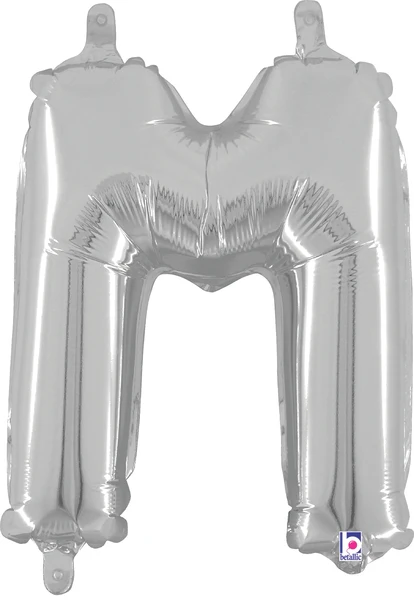14" Airfill Only (Sticks Sold Separately) (Self Sealing) Megaloon Jr. Shape Letter M Silver Balloon