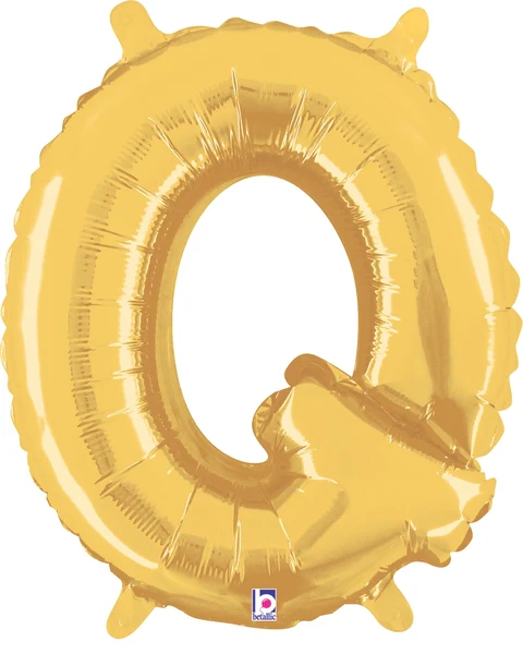 14" Airfill Only (Sticks Sold Separately) (Self Sealing) Megaloon Jr. Shape Letter Q Gold Balloon