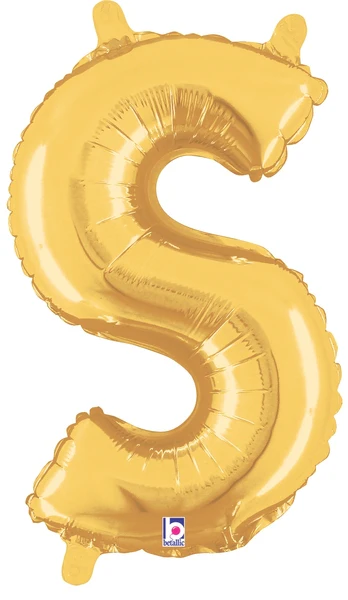 14" Airfill Only (Sticks Sold Separately) (Self Sealing) Megaloon Jr. Shape Letter S Gold Balloon
