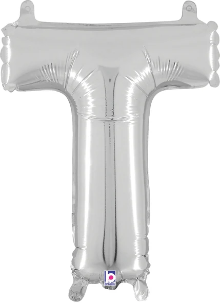 14" Airfill Only (Sticks Sold Separately) (Self Sealing) Megaloon Jr. Shape Letter T Silver Balloon