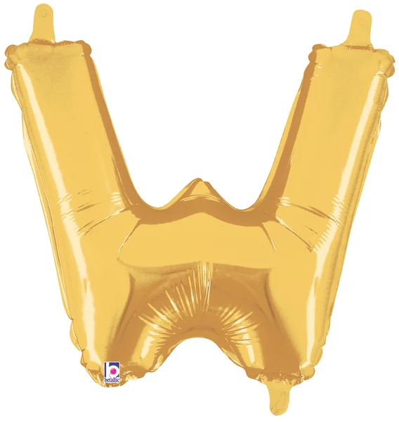 14" Airfill Only (Sticks Sold Separately) (Self Sealing) Megaloon Jr. Shape Letter W Gold Balloon