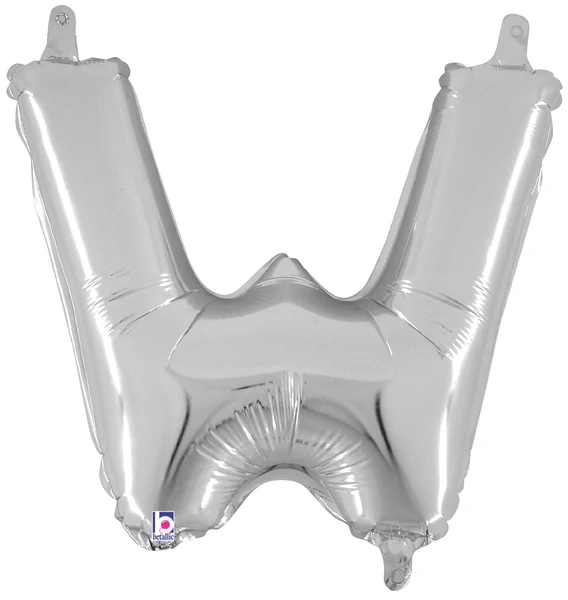 14" Airfill Only (Sticks Sold Separately) (Self Sealing) Megaloon Jr. Shape Letter W Silver Balloon