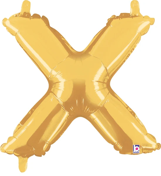14" Airfill Only (Sticks Sold Separately) (Self Sealing) Megaloon Jr. Shape Letter X Gold Balloon