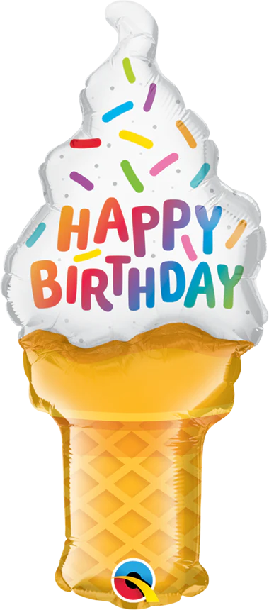 14" Airfill Only (Sticks Sold Separately) Shape Happy Birthday Ice Cream Cone Balloon