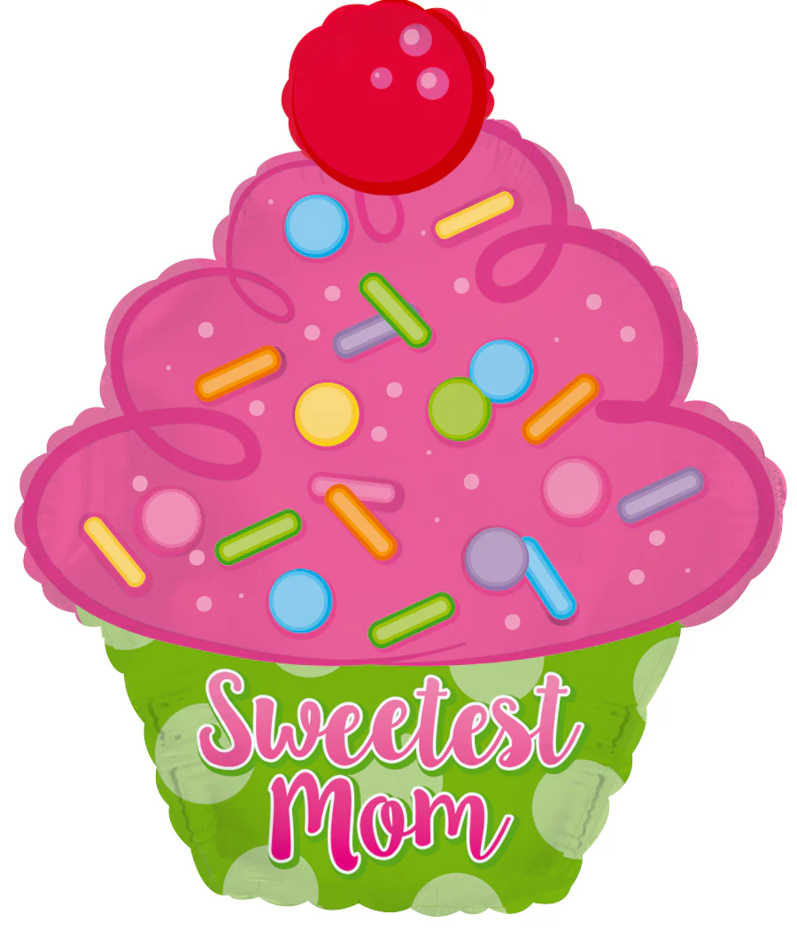 14" Airfill Only (Sticks Sold Separately) Sweetest Mom Cupcake Foil Balloon