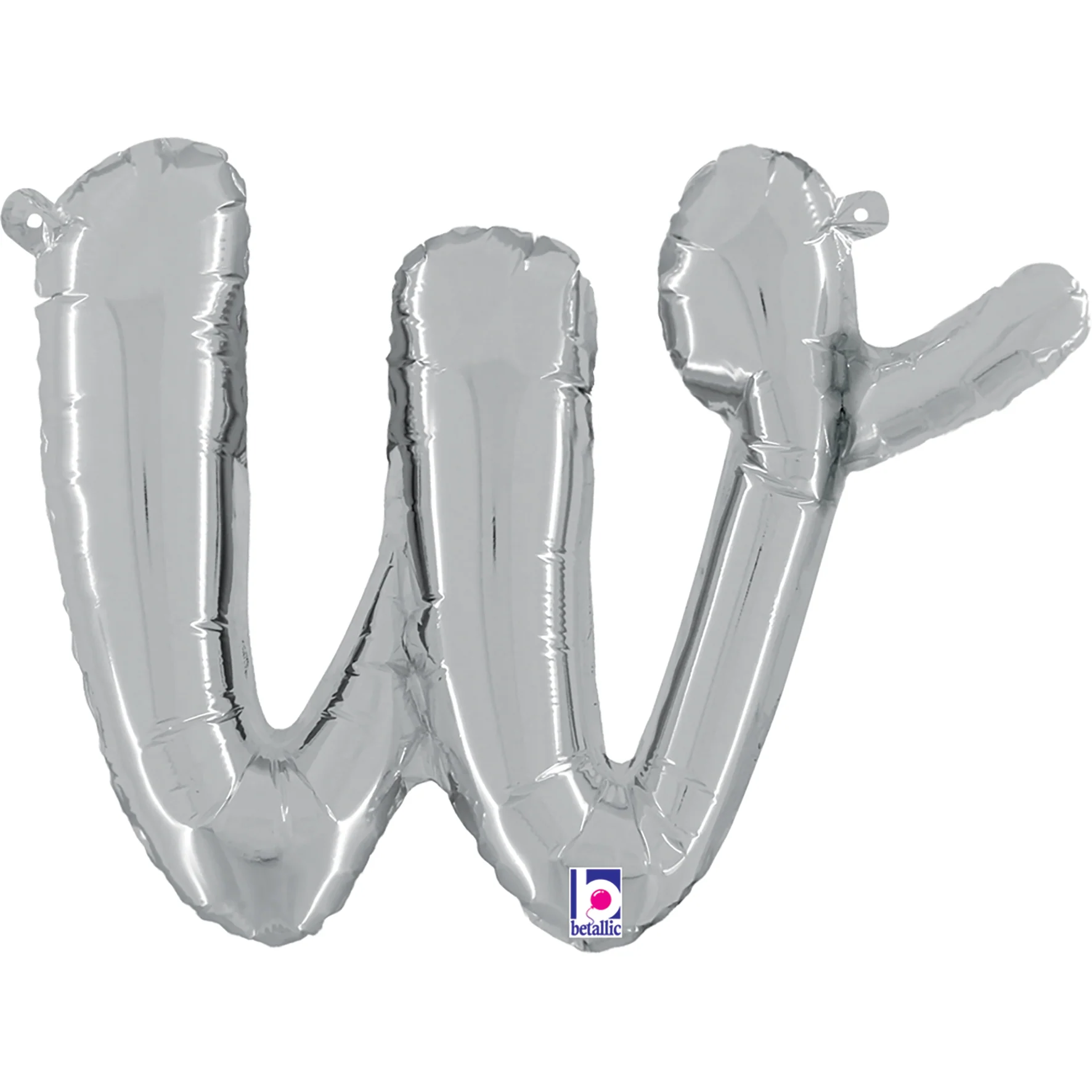 14" Air Filled Only Script Letter "W" Silver Foil Balloon (Sticks Sold Separately)