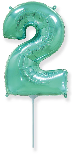 14" Airfill Only Flexmetal Foil Balloon Number "2" Color Turquoise