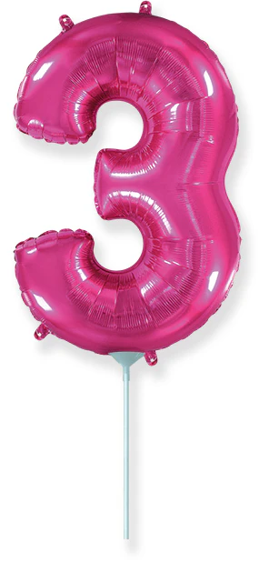 14" Airfill Only Flexmetal Foil Balloon Number "3" Color Fuchsia