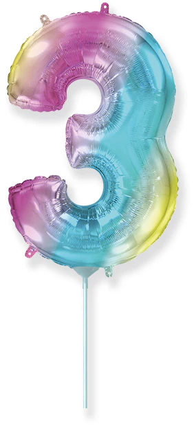 14" Airfill Only Flexmetal Foil Balloon Number "3" Color Gradient