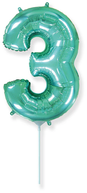 14" Airfill Only Flexmetal Foil Balloon Number "3" Color Turquoise