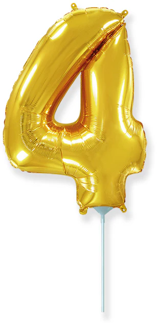 14" Airfill Only Flexmetal Foil Balloon Number "4" Color Gold