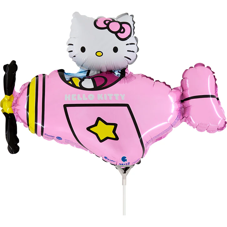 14" Airfill Only Hello Kitty Airplane Pink mini Foil Balloon (Sticks Sold Separately)