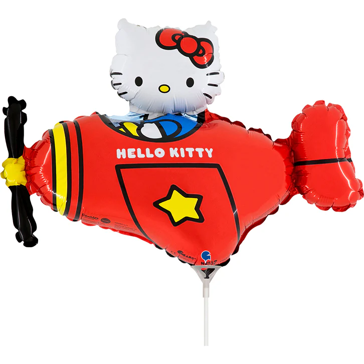 14" Airfill Only Hello Kitty Airplane Red mini Foil Balloon (Sticks Sold Separately)