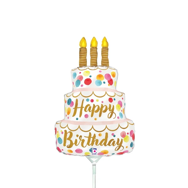 14" Airfill Only (Sticks Sold Separately) Satin Birthday Pink Cake Foil Balloon