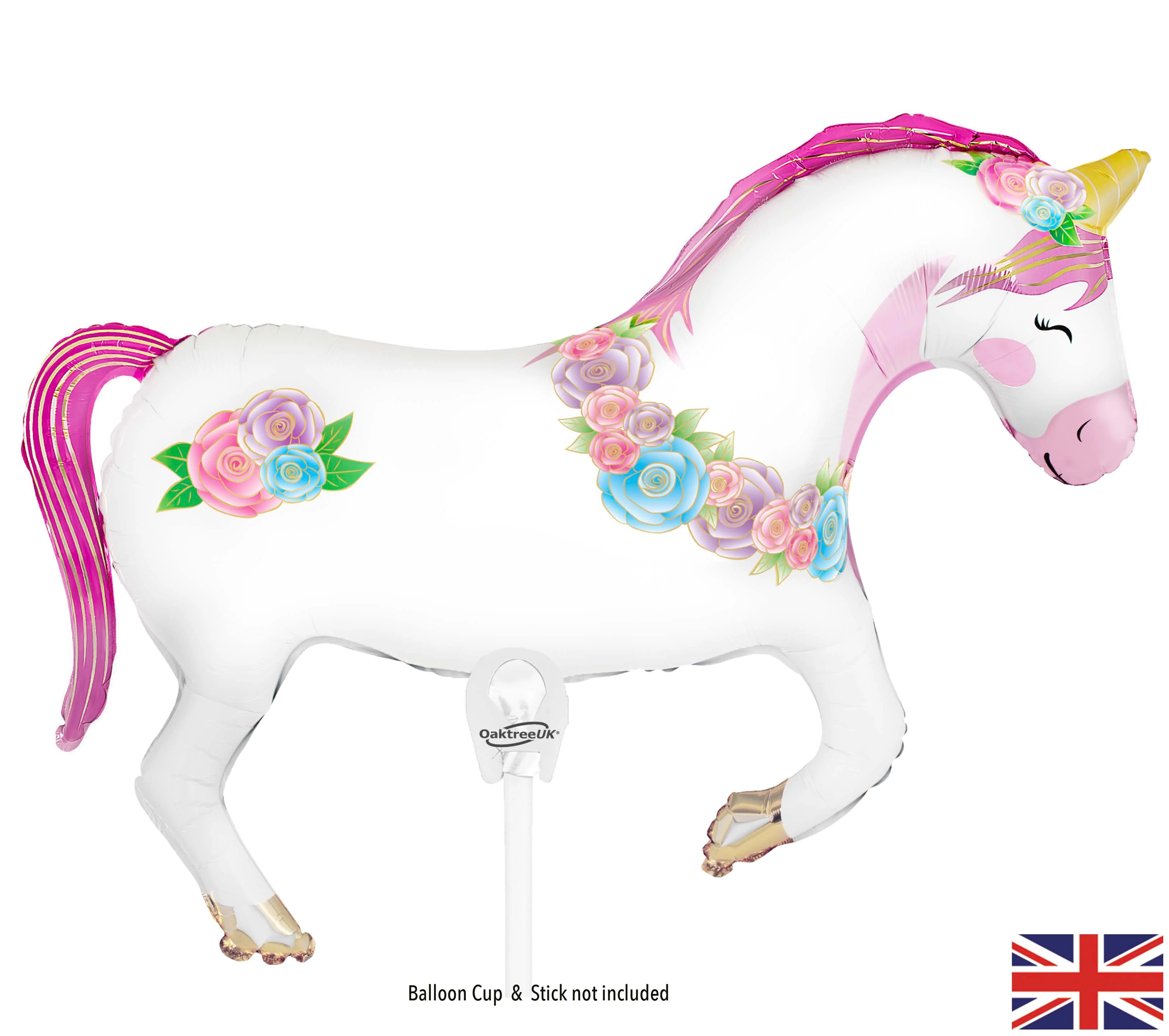 15" Airfill Only (Sticks Sold Separately) Oaktree Mini Shape Unicorn with Flowers Metallic Packaged