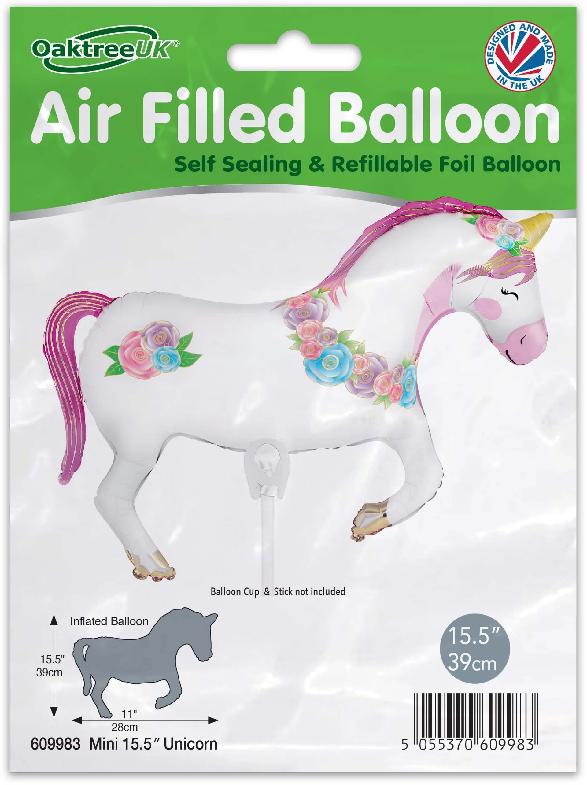 15" Airfill Only (Sticks Sold Separately) Oaktree Mini Shape Unicorn with Flowers Metallic Packaged - Image 2