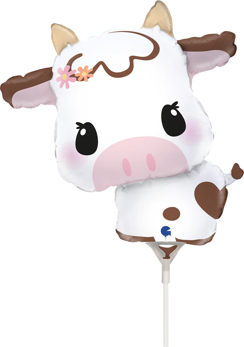 15" Airfill Only (Sticks Sold Separately) Cute Cow Mini Foil Balloon