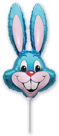 16" Airfill Only (Sticks Sold Separately) Blue Bunny Rabbit Head Foil Balloon