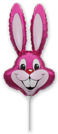 16" Airfill Only (Sticks Sold Separately) Fuchsia Bunny Rabbit Head Foil Balloon