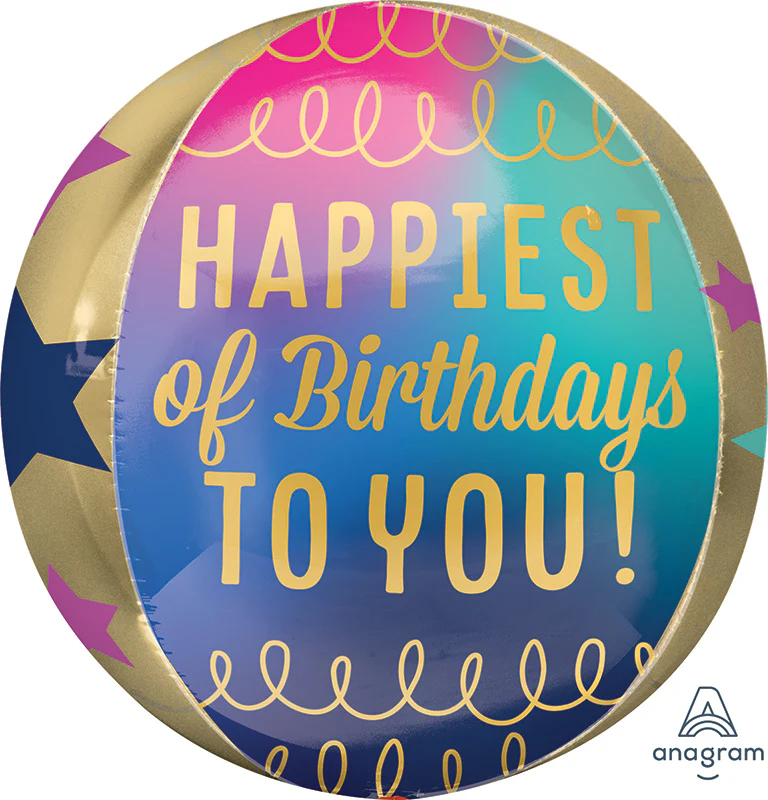 16" Birthday Stars and Gold Orbz Foil Balloon