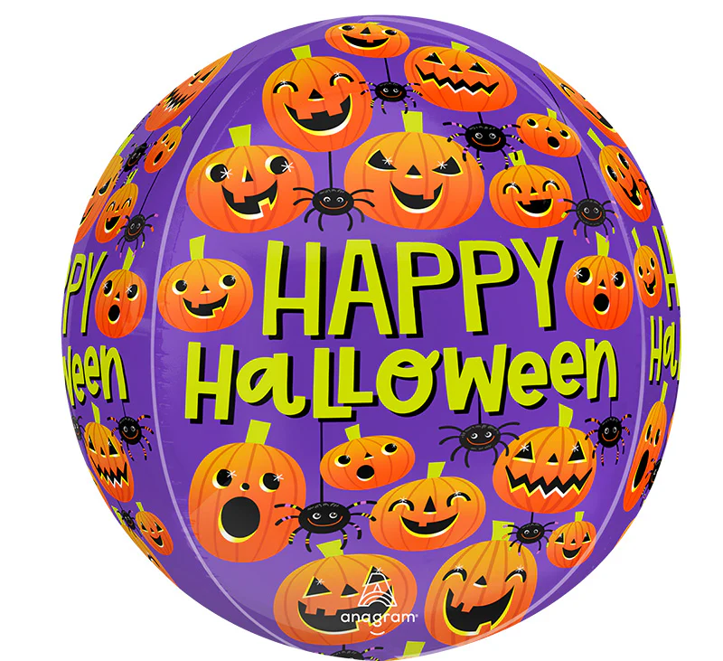 16" Halloween Spiders & Pumpkins Orbz Foil Balloon