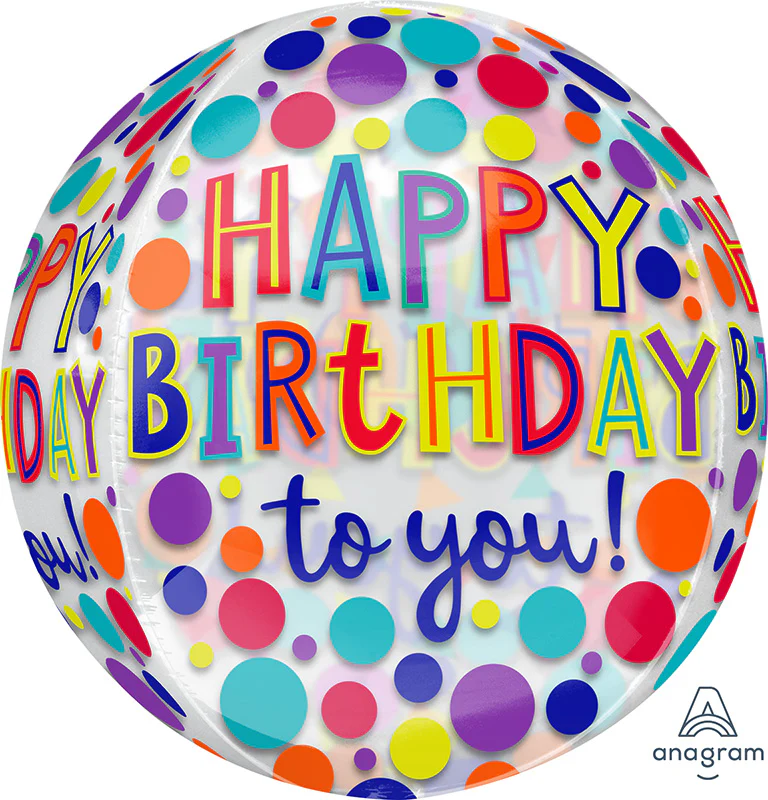 16" Happy Birthday Jewel Tones Orbz Clear Foil Balloon