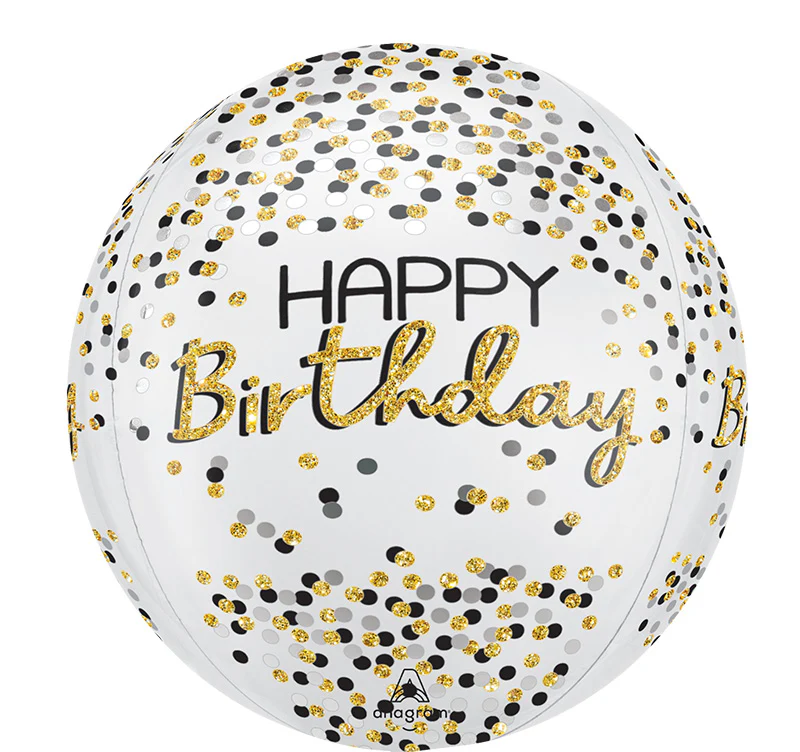 16" Orbz Black Silver Gold Birthday Foil Balloon