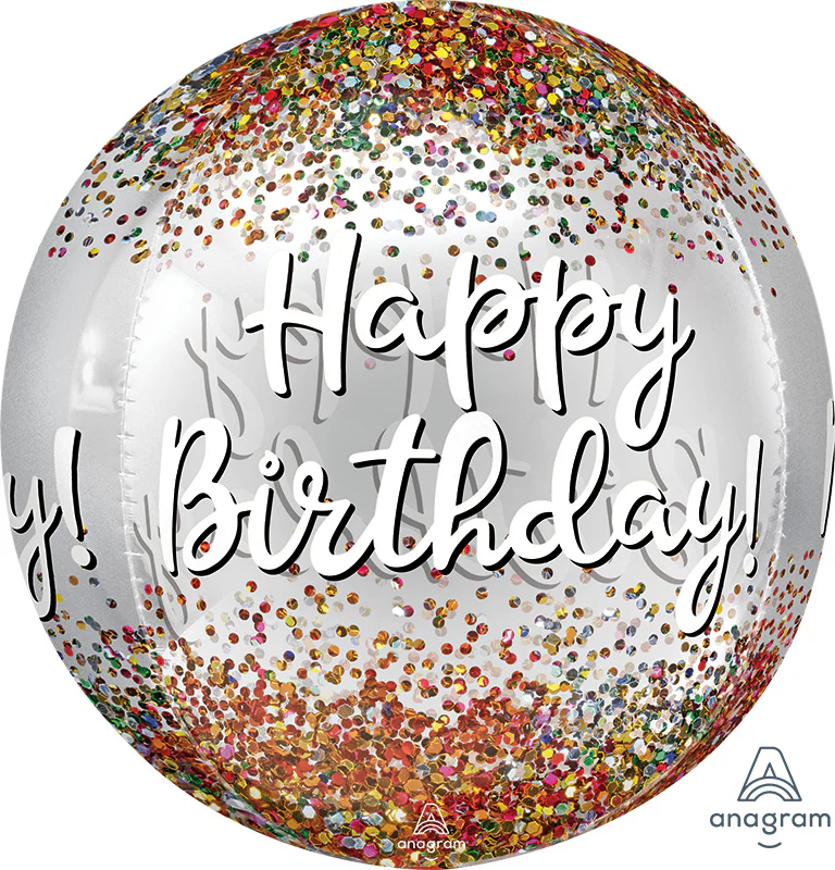 16" Orbz Clear Happy Birthday Sequins Foil Balloon