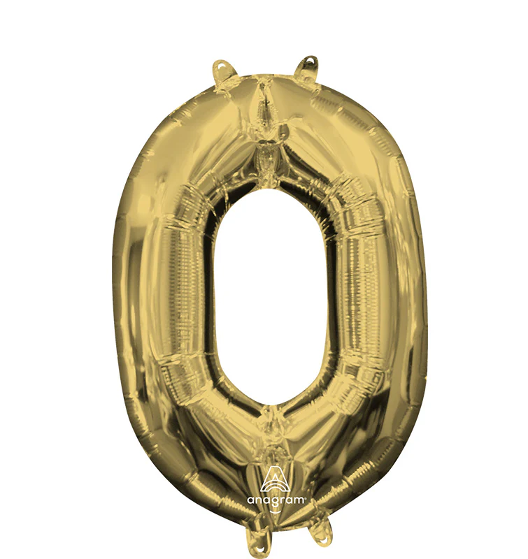 16" Airfill Only Anagram Brand Number " 0" White Gold Foil Balloon