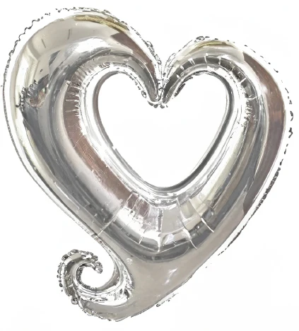 16" Airfill Only (Sticks Sold Separately) Metallic Silver Open Heart Mylargram Foil Balloon