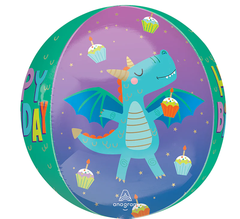16" Orbz Cute Happy Birthday Dragon Birthday Foil Balloon