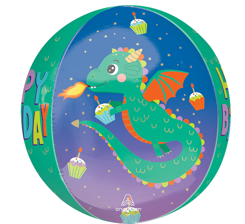 16" Orbz Cute Happy Birthday Dragon Birthday Foil Balloon - Image 2