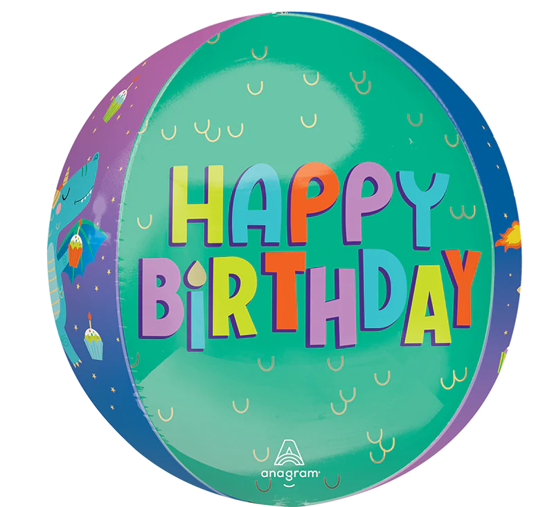 16" Orbz Cute Happy Birthday Dragon Birthday Foil Balloon - Image 3