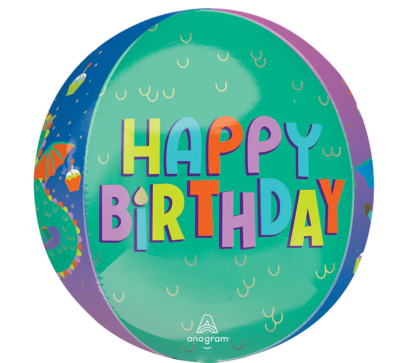 16" Orbz Cute Happy Birthday Dragon Birthday Foil Balloon - Image 4