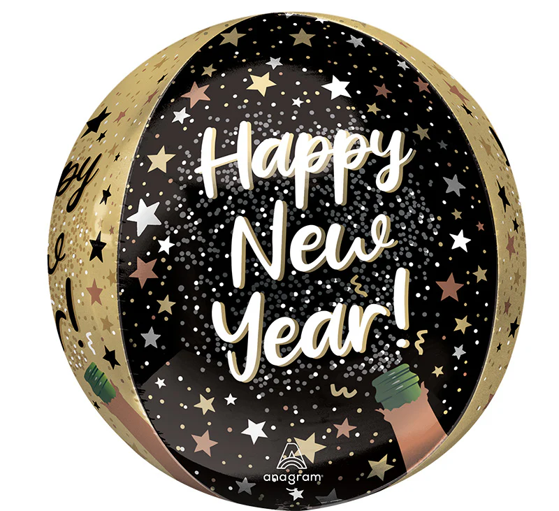 16" Orbz Natural Sparkle Happy New Year Foil Balloon - Image 2