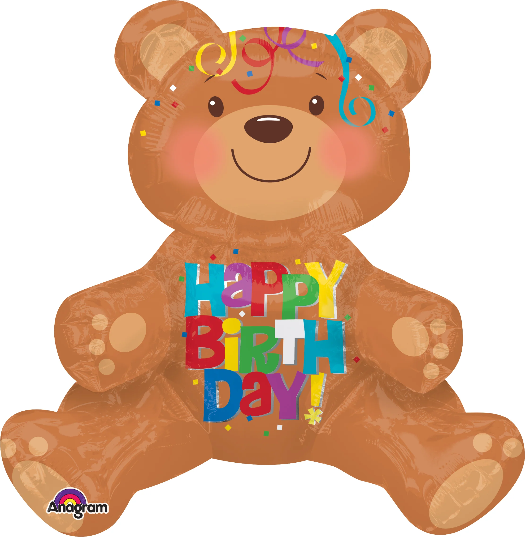 17" Airfill Only (Sticks Sold Separately) Happy Birthday Bear Balloon Packaged