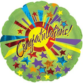 17" Congratulations Green Star Burst Packaged Balloon